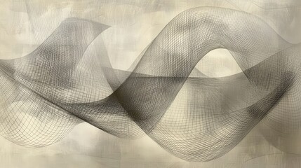 Poster - Abstract Artistic Waves with Fine Lines on Soft Beige Background