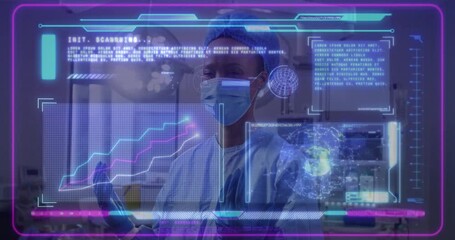 Poster - Analyzing futuristic digital interface, medical professional studying graphs and data