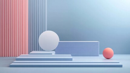 Poster - Abstract Geometric Composition with Shapes and Soft Pastel Colors