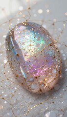 Poster - Sparkling Iridescent Stone with Delicate Golden Filigree Design