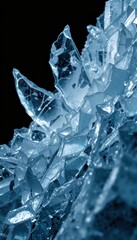Poster - Glimmering Blue Ice Crystals Forming Intricate Shapes in Darkness