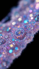 Poster - Colorful Macro Shot of Glittery Water Droplets on Purple Surface