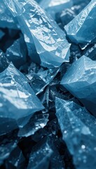 Poster - Blue Transparent Crystals with Sharp Edges and Reflections in Light