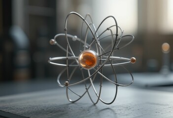 Poster - Detailed Model of an Atom Representing Atomic Structure and Design