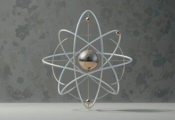 Poster - 3D Model of an Abstract Atom with Electrons Orbiting a Nucleus