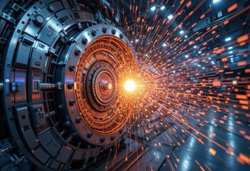 Poster - Dynamic Energy Burst from Futuristic Machine in High-Tech Setting