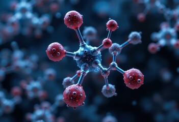 Poster - Abstract Molecular Structure Visualization with Red and Blue Elements