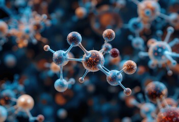 Poster - Molecular Structures and Particles in Abstract Scientific Background
