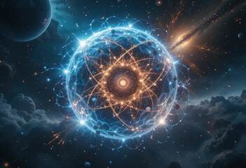 Poster - Ethereal Cosmic Atom Representation in Vibrant Space Environment