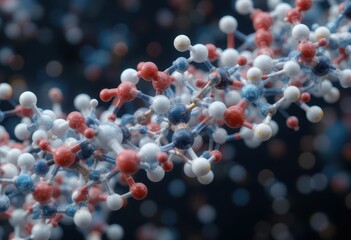Poster - Colorful Molecular Structure with Blue, Red, and White Atoms