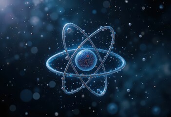 Poster - Abstract Representation of Atom with Electrons and Orbitals in Space
