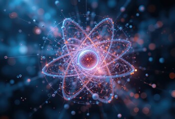 Poster - Abstract Visualization of an Atom with Electrons and Energy Waves