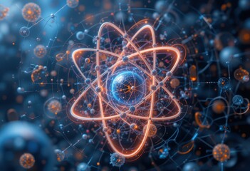Fototapete - Quantum Atom Illustration with Energy Rings and Particle Effects