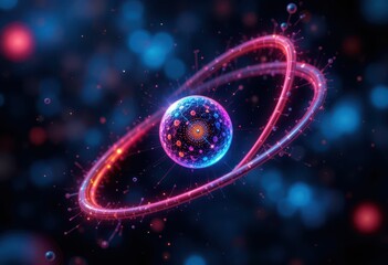 Poster - Colorful Abstract Illustration of Atom and Energy Particles
