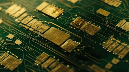 Poster - Close-Up View of Intricate Gold-Plated Circuit Board Design