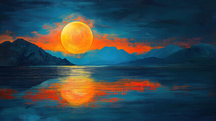 Wall Mural - serene and mystical full moon at night with an artistic abstract background of swirling colors