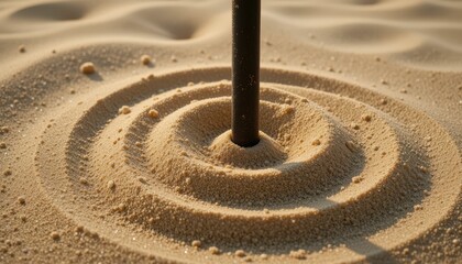 Poster - Abstract Sand Patterns Around a Metal Pole in Serene Desert Landscape