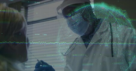 Poster - Healthcare professional conducting test with data processing animation overlay in lab