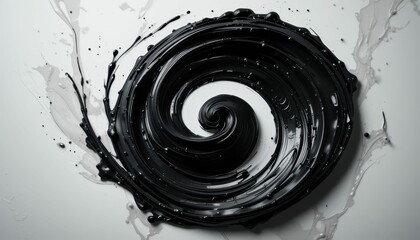 Poster - Abstract Black Swirl with Splashing Paint on White Background
