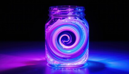 Poster - Colorful Light Swirl in Glass Jar With Soft Glow Effect