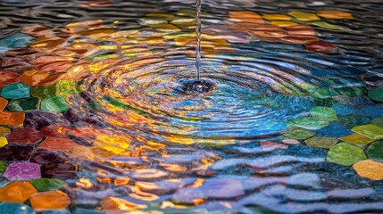 Poster - Colorful Mosaic Pattern with Water Ripples in a Reflective Pool
