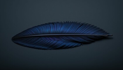 Poster - Vibrant Blue Feather on Dark Background for Nature and Art Concepts
