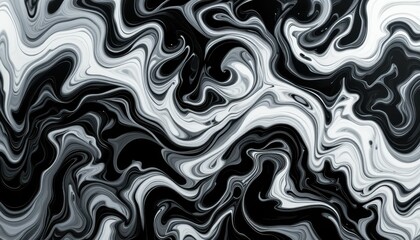 Poster - Abstract Black and White Swirling Patterns in Fluid Art Design