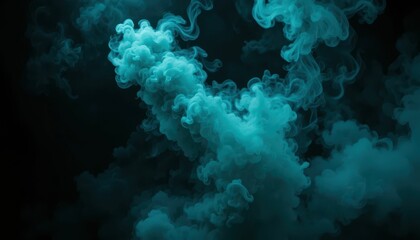 Poster - Ethereal Aqua Smoke Swirls on Dark Background for Creative Projects