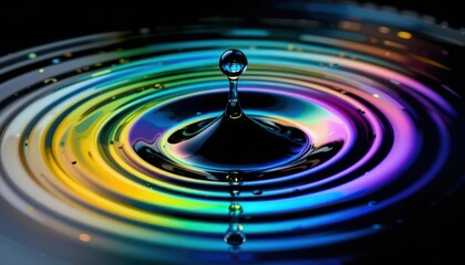 Poster - Colorful Water Ripple with Droplet Creating Vibrant Circles