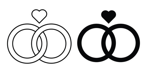 Poster - Love ring icon set. Wedding ring vector icon isolated on white background. Flat style jewellery premium quality graphic design. Love outline, flat ring symbol. Vector illustration.