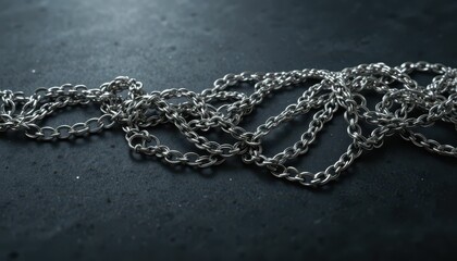 Poster - Silver Chain Unraveling on Dark Surface with Soft Lighting Effects