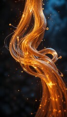 Poster - Glowing Flow of Golden Light Abstract Art in Dark Background