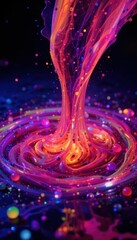Poster - Vibrant Swirl of Colorful Liquid with Glowing Bubbles and Light