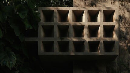Poster - Jungle concrete block wall detail, sunlight