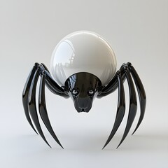 Poster - A 3D render of an elegant spider, featuring a striking contrast between black legs and a white spherical body. A unique piece of digital art. Isolated on white background. Metallic Tick Arachnid