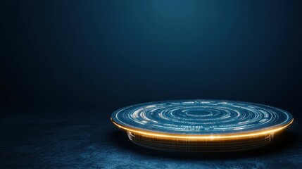 Aufkleber - A futuristic, illuminated platform against a dark backdrop, suggesting a sense of advanced technology and innovation.
