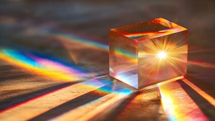 Poster - A crystal prism casting colorful light and shadows, creating a spectrum of rainbow hues on a surface. Concept Crystal Prism Magic, Rainbow Spectrum, Light and Shadow Play, Colorful Reflections