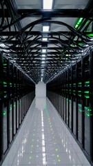 Poster - Immersive journey through a modern data center corridor with glowing servers