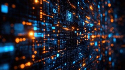 A computer screen with a blue and orange background