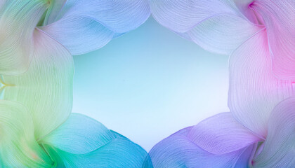 Poster - Colorful delicate fabric flowers create a soft and serene border on a light background for artistic compositions