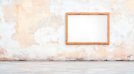 Poster - A rustic wall with a blank wooden frame, creating a minimalist and artistic aesthetic perfect for displaying artwork or photographs.