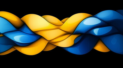 Poster - Intertwined blue and yellow abstract shapes on black background