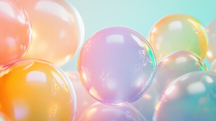Poster - Colorful Transparent Bubbles with Light Reflections and Soft Background