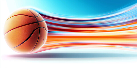 Poster - Basketball moving fast leaving light trails on blue and orange background
