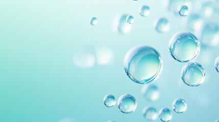 Poster - A serene background of soft teal features floating water bubbles, creating a calming and refreshing atmosphere.