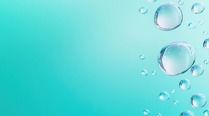 Poster - A serene image featuring water droplets on a soft teal background, evoking tranquility and freshness.