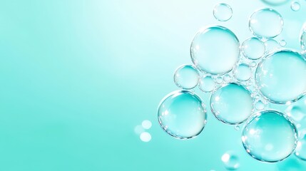Poster - A serene background featuring translucent bubbles against a soft aqua backdrop, evoking a sense of freshness and tranquility.