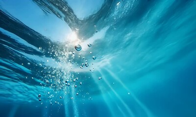 underwater sunbeams, ocean bubbles, clear water, bright sunlight, tranquil scene, perfect for travel