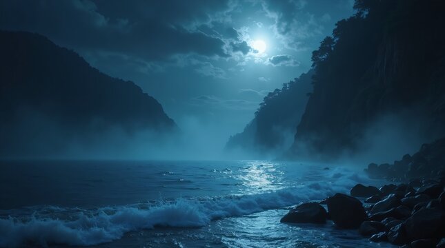 The holy river Ganga on the night of Maha Shivratri. Moonlight reflects on the water