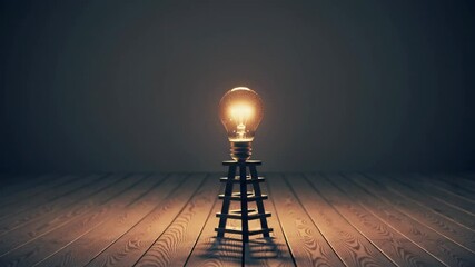 Aufkleber - Glowing light bulb on wooden floor in dark room, creative inspiration concept